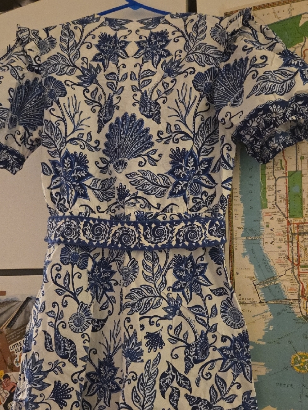 Farm Rio White & Blue Floral Button-Front Mini Romper with Belt - Picture 5 of 5